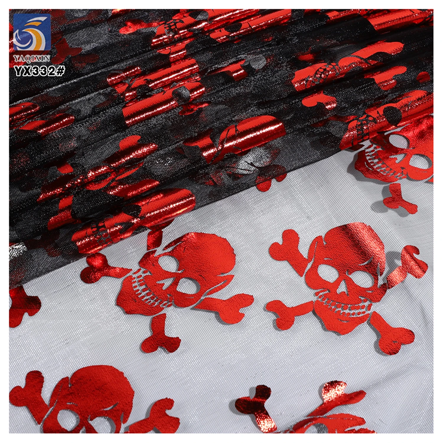 YX332 New Arrivals Spider Web Pumpkin Bat Demon Mesh Tulle Fabric Pattern Printed Holiday Halloween Fabrics - 图片 5