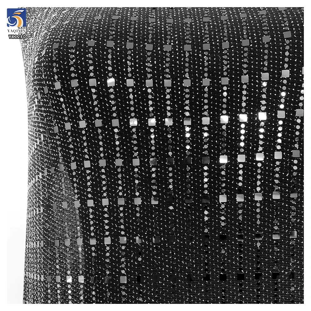 YX1280 130gsm Competitive Prices Straight Laser Lurex Spandex Stretch Dot Sequin Fabric for Fashion Performance Costumes - 图片 2