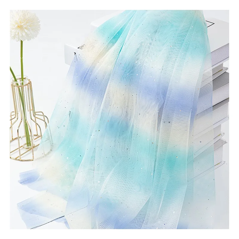 GT001 Multicolored Rainbow Gradient Tulle Mesh Net Fabric Glitter Sequin Rhinestones Wedding Dress Design for Outdoor Use - 图片 6