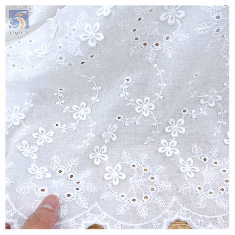 Factory Direct Sales Good Price Water Soluble Lace Fabric Cotton Voile Lace Fabric 3D Floral Embroidery Eyelet Lace Fabric - 图片 4
