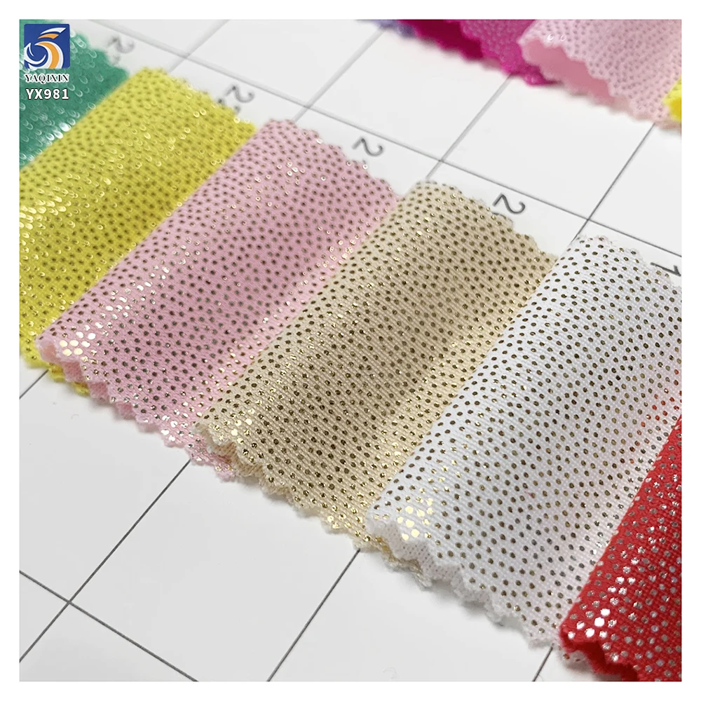 YX981 190gsm 95% Polyester 5% Spandex High Stretch Gold-Stamped Polka Dots Fabric for Swimsuit Yoga Wear Lurex Fabrics - 图片 6