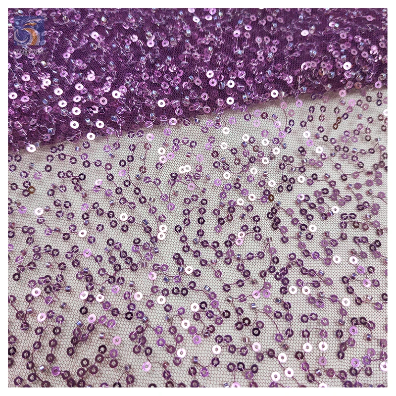 Cheapest Price Bead Pearl Lace Sequin Fabric Shiny Glitter Sequins Embroidery 3D Beaded Tulle Lace Fabric - 图片 5