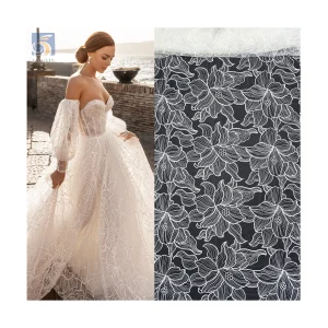YX2736 Full Custom Lotus Pattern Design 2025 Pure White 100 Polyester Milk Silk Embroidery Mesh Tulle Fabric