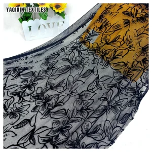 YX2192 2026 New Arrivals Black Leopard Flocking Mesh Lace Fabric 4 Way Stretch Suede Knit Simple Dress Flocked Mesh Fabric