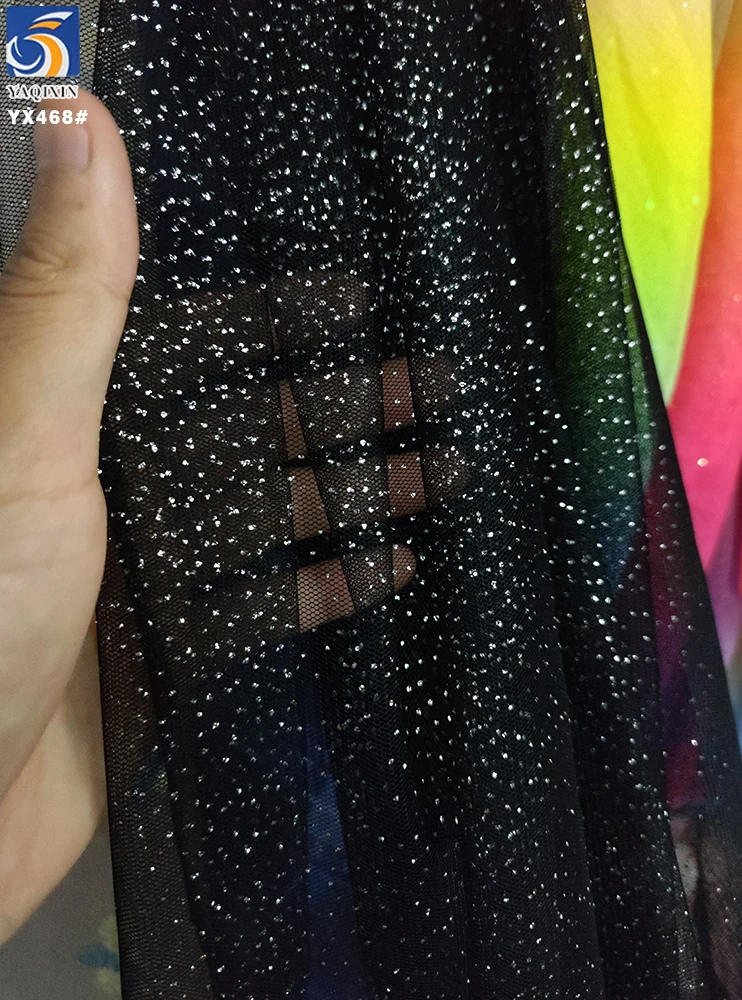 YX468 No Falling Sparkle Glitter Tulle Wedding Polyester Black Hard Tulle Mesh Fabric With Glitter Dust - 图片 4