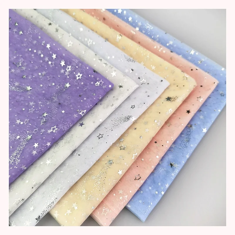 Cheap Flash Silver Foil Star Print Tulle Fabric Lace American Wedding Tulle Fabric Girls Tutu Dress Fabric