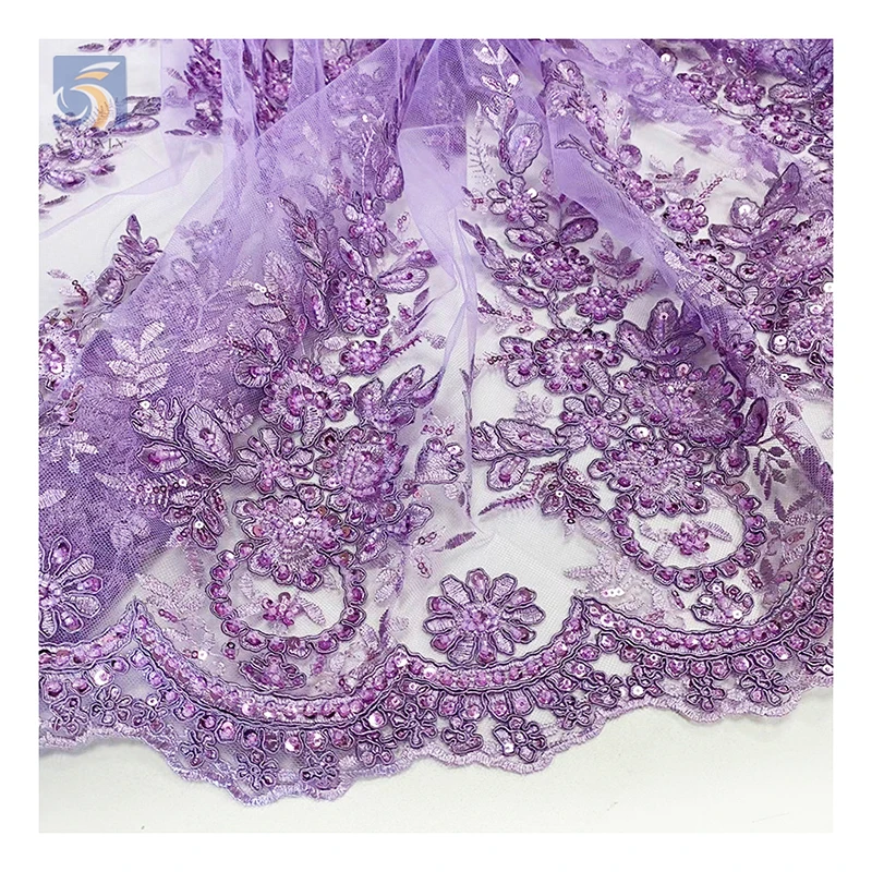 Promotional OEM Good Price Bridal Lace Fabric 5 Yards Embroidery French Lace Fabric With Sequins - 图片 4
