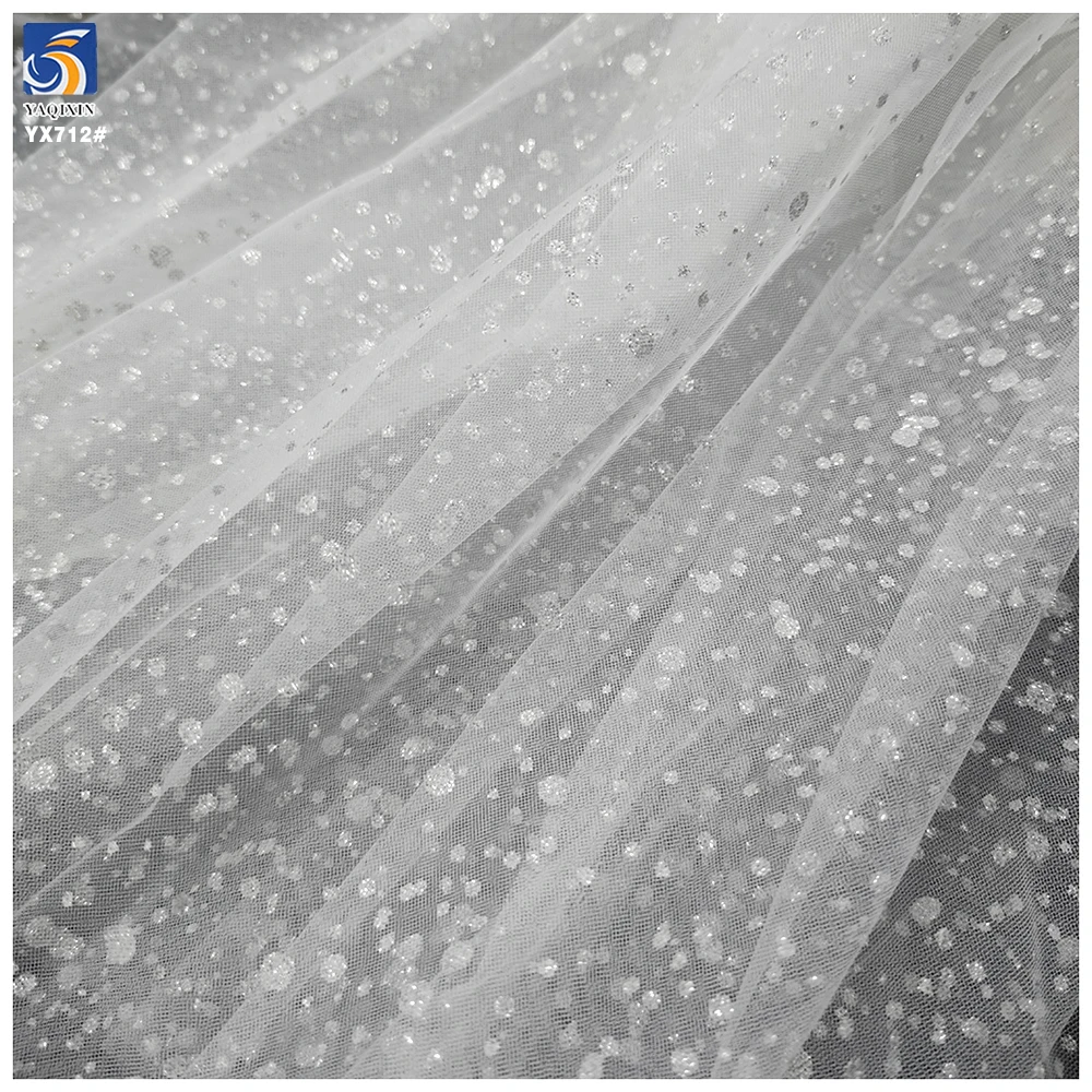 YX712 Customized White 40gsm 100 Polyester Knitted Bridal Tulle Fabric Soft Sparkle Glitter Effect for Wedding Dress Making - 图片 3