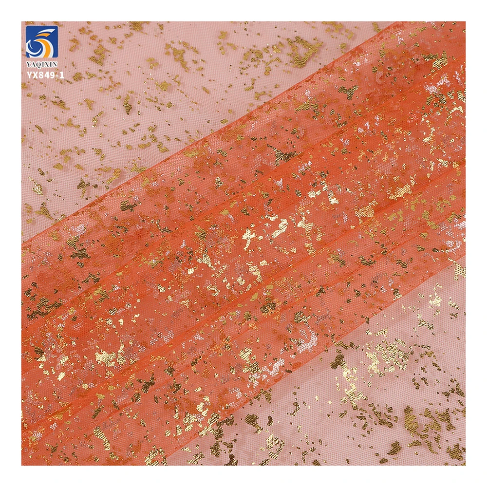 YX849-1 Children's Day Polyester Knit Foil Stamping Gold Shiny Glitter Mesh Tulle Fabric for Girls Short Tutu Skirts Fabrics - 图片 3