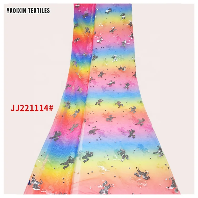 JJ221114 YAQIXIN New Product Unicorn Colorful Rainbow Print Mesh Tulle Fabric Digital Print Tutu Skirt Dancewear - 图片 3