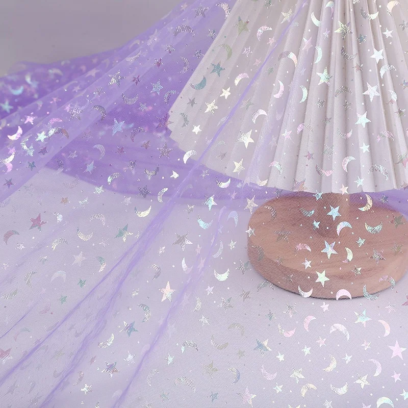 DX130 2024 New Iridescent Stars and Moon on Black Textured Tulle - 图片 4