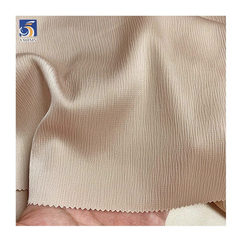 YX54 Beige Matte Crinkle Satin Fabric Soft 100 Polyester Wrinkled Crepe Back Satin Fabric for Wedding Abaya - 图片 2