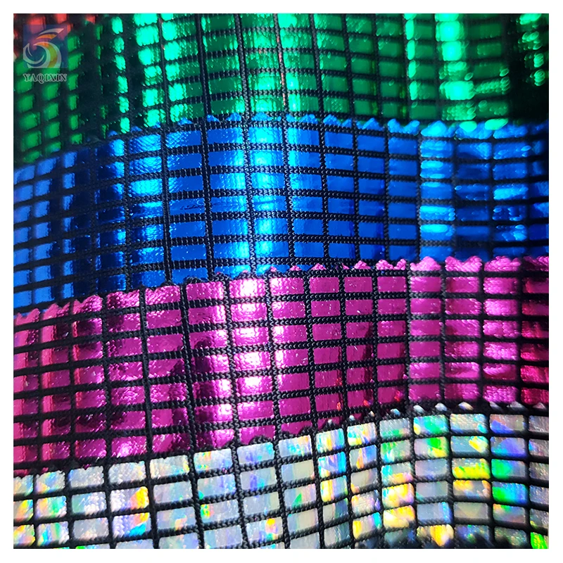 Latest Square Bricks Sparkly Lurex Hot Stamping Foil Fabric Polyester Stretch Soft Mosaic Glitter Plaid Fabric - 图片 6
