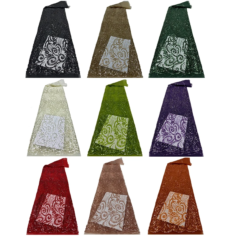 YX563 French New Year 2025 Design Latest Lace Fabric French Exquisite Green Glitter Sequin Lace Fabric Textile - 图片 3