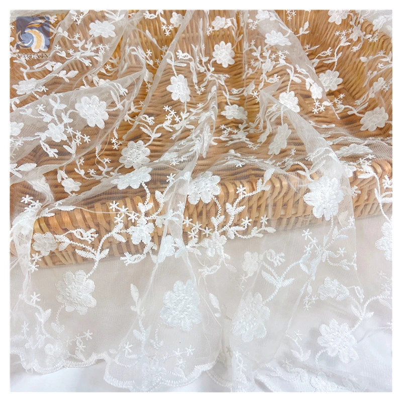 White Leaf Floral Lace Fabric 100% Polyester High Quality Cord Lace Fabric Wedding Tulle Water Soluble Embroidery Fabric - 图片 5