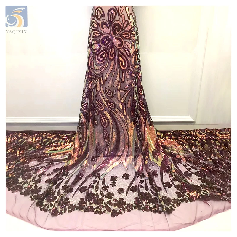 OEM Luxury 2024 African Nigerian Gold Lace Fabric with Big Large Gold Sequin Fabric Dress African Lace Embroidery Fabric - 图片 3