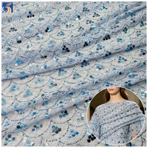 YX1501 Luxury Sequin Fish Scales Crochet Lace Fabric Embroidery Glitter Mesh Fabric for Evening Dress Designer Garment