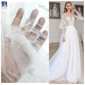 S29 High Quality Soft Glossy Tulle Fabric 20gsm Medium Hardness Nylon Polyester Tulle Mesh Fabric for Wedding Dress and Veil