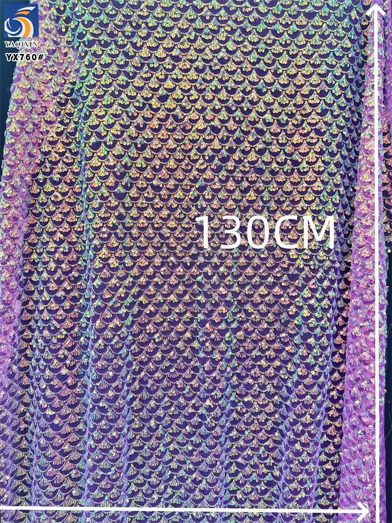 YX760 Hot Polyester Fantasy Style Fish Scale Dress Fabric Glittery Sequin Embroidered Mesh Sequin Fabric for Kids Dress - 图片 4