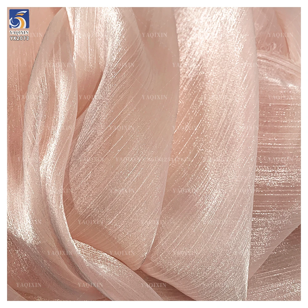 YX2073 Premium 100%Polyester Crepe Crinkle Silk Satin Organza Fabric Bridal Wedding Shiny Chiffon Dress Fabric - 图片 3