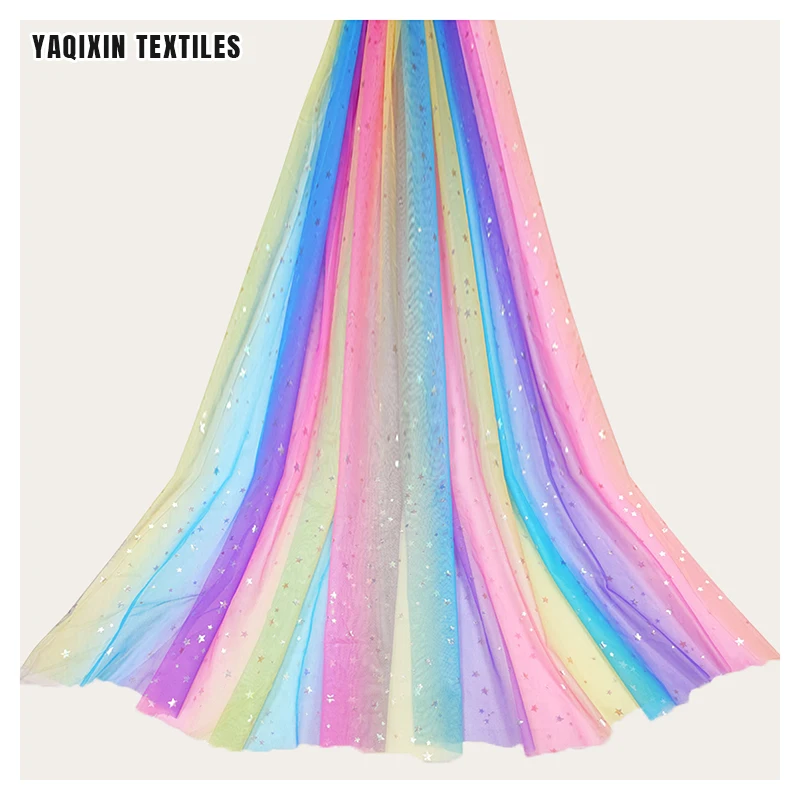 YX2175 Guangzhou Factory Online Sales Cheap Price Polyester Rainbow Color Print Dye Mesh Tulle Net Fabric by Yards Roll - 图片 4