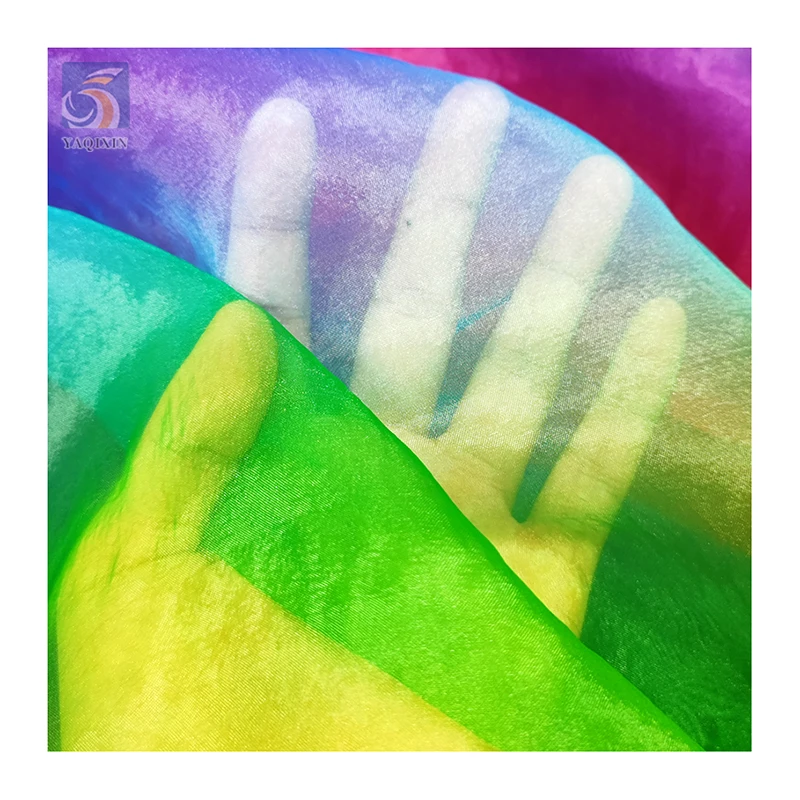 New Design Stiff Organza Rainbow Gradient Fabric Polyester Digital Print Iridescent Organza Fabrics for Clothing - 图片 5