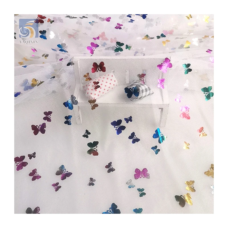 New Fashion Design 100%Polyester Colorful Hot Film Butterfly Ombre Tulle Print Fabric for Kids Tutu Skirt - 图片 6