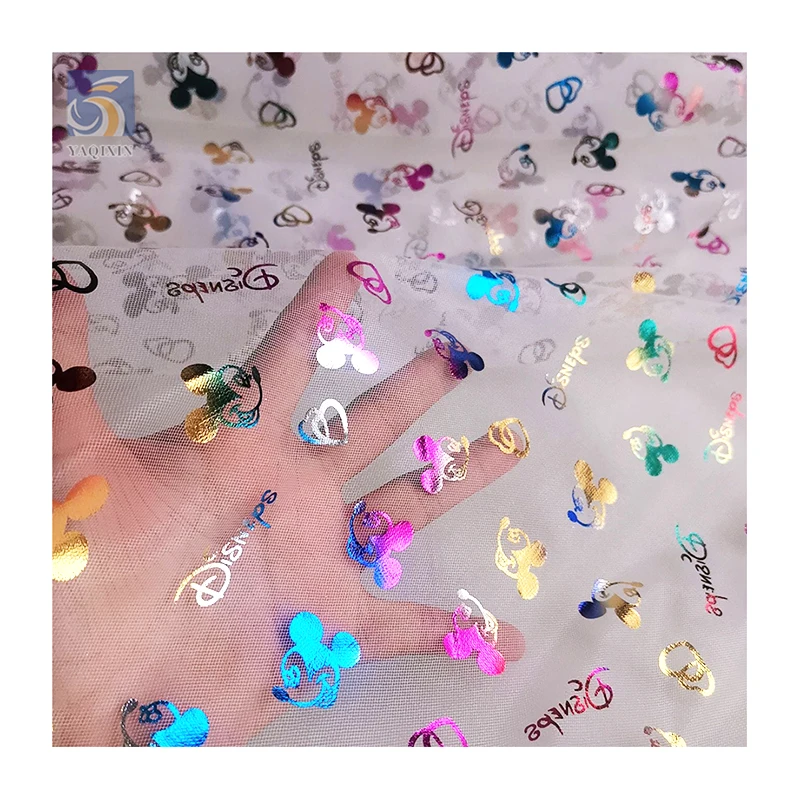 American Amusement Park Design Fabric Polyester Colorful Foil Printed Mickey Mouse Tulle Fabric for Girl Skirt - 图片 6