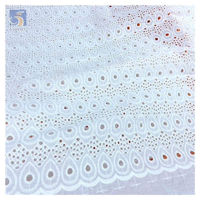 White Dry Lace Fabric 100 Cotton Lace Fabric for African Wedding Eyelet Embroidery Cotton Swiss Voile Lace Fabric - 图片 5