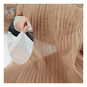 YZT003 Nude Soft Tulle Crepe Gauze 1/0.5 cm Row Crease Stretch Pleated Mesh Tulle Fabric