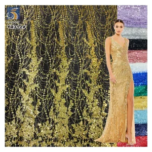 YX312 Customized Glitter Dust Sequins Tulle Lace Fabric for Women's High-End Dress Shiny Glitter Lace Tulle Fabric