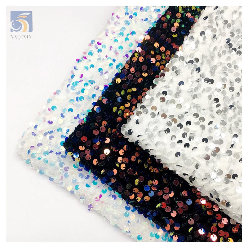 Multi-color 2026 African Velvet Sequined Embroidery Lace Fabric Luxury Stretch 5mm Shiny Sequin Velvet Fabric - 图片 6