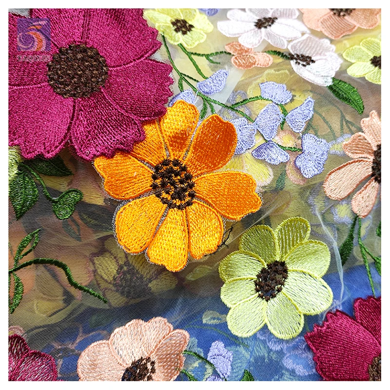 Guangzhou Zhongda Fabric Market Reasonable Price Color Embroidery Lace Fabric 2024 3D Flowers Tulle Net Lace Fabric - 图片 6