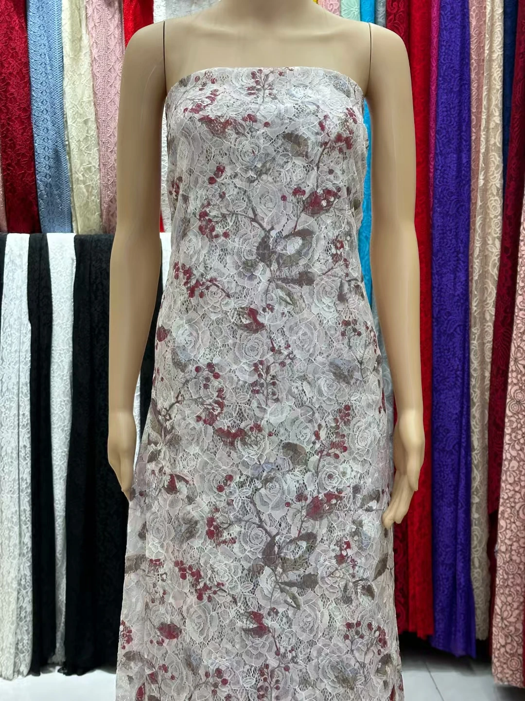 YX745 High Quality Good Quality Blue and White Floral-Print Spandex Stretch Chantilly Lace Mesh Fabric for Dress/Skirts - 图片 4