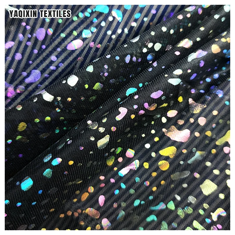 YX2234 New Fluorescent Effect Black Soft Polyester Colorful Glitter Mesh Tulle Fabric Knit Reflective Luminous Mesh Fabric - 图片 4