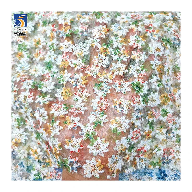 YX822 Latest Exclusive Designs Tulle Embroidery Printing Colorful Flowers Mesh Fabric 3D for Fashion Beautiful Skirt - 图片 4