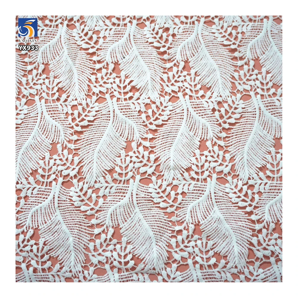 YX933 Latest Design 150gsm Water Soluble Feather Lace Fabric High Quality Full-Length Milk Silk Eyelash Lace Dress Fabric - 图片 4