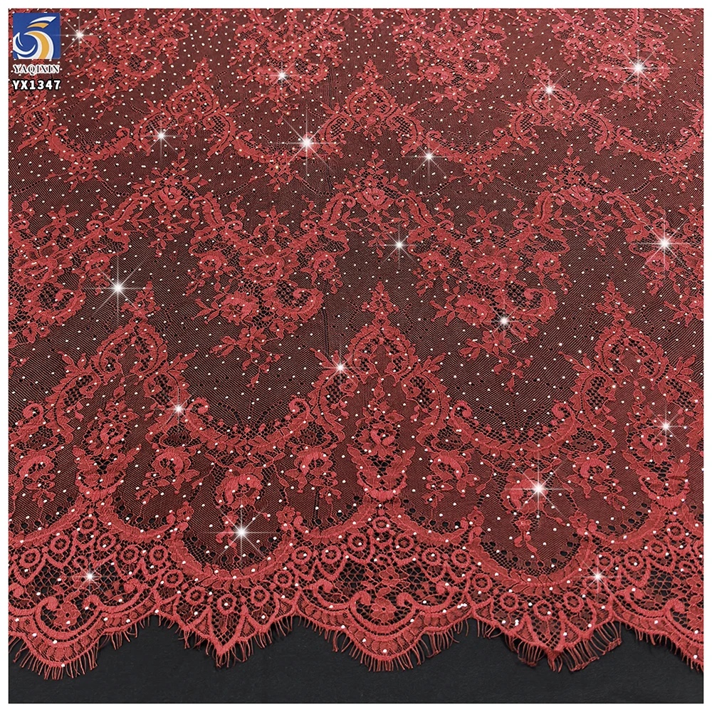 YX1347-1 300*150CM Middle East and UAE Hot-Selling Eyelash Lace Fabric 3D Diamond Embroidered Lace Fabric for Dress - 图片 6
