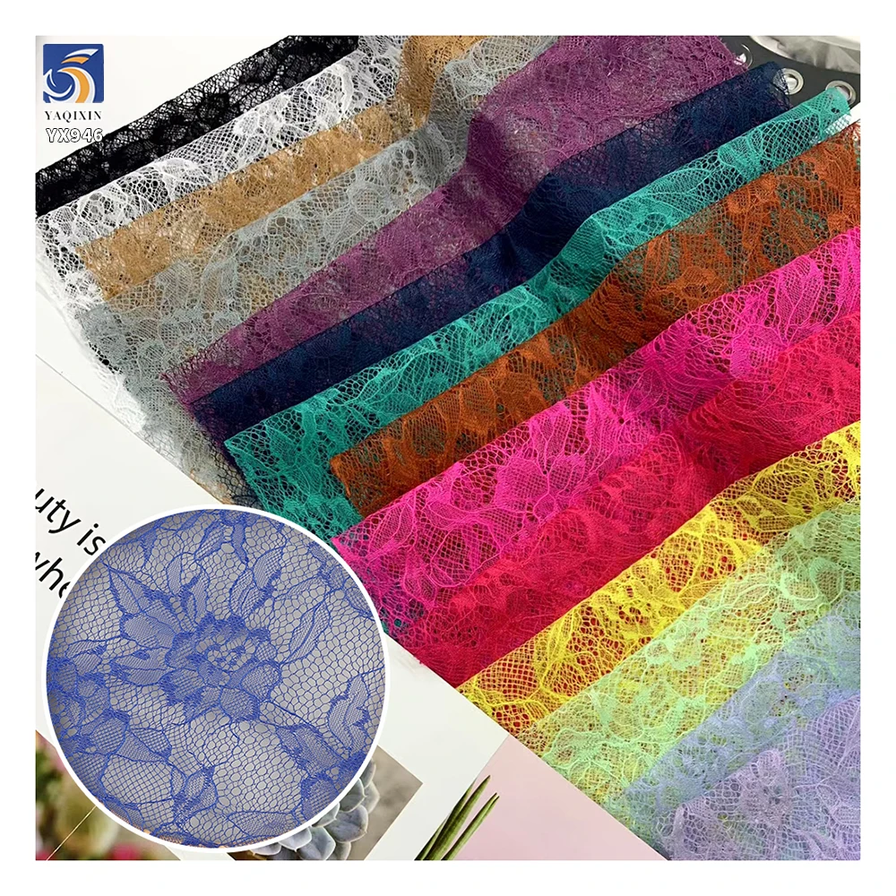 YX946 France Lightweight Soft Florals Polyester Chantilly Lace Dress Fabric Colorful Multicolor Chantilly Lace Fabric Textiles - 图片 2