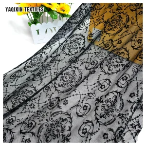 Designer New Custom 4 Way Stretch Clothing 95 Polyester 5 Spandex Flocked Mesh Fabric in Black