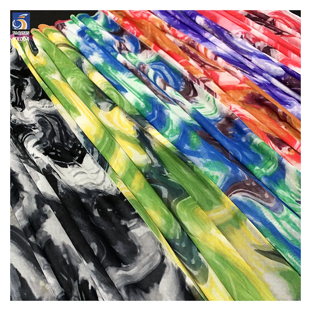 YX251 New Trendy Tie-Dye Design Fabric 95 Polyester 5 Spandex Mesh Stretch Knitted Dress Printed Fabric - 图片 4