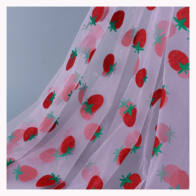 Custom Strawberry Print Nylon Sparkle Mesh Fabric | Wholesale American Net for Girls' Tutu Dresses - 图片 4