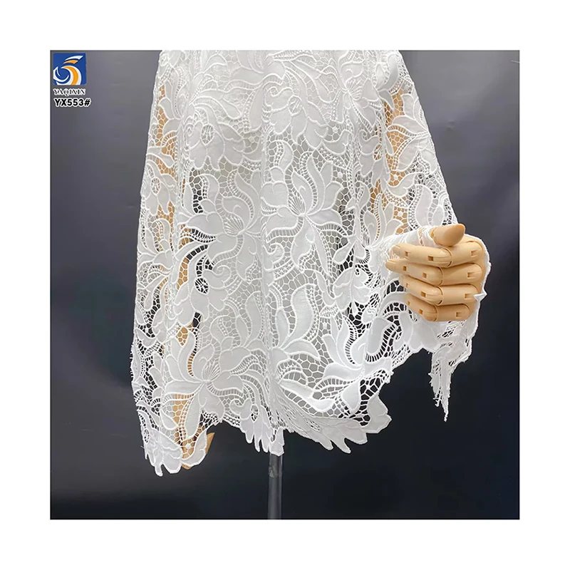 YX553 High Quality Width 130cm Milk Silk Net Lace Embroidered Fabric White 100 Polyester Laser Embroidery Fabric