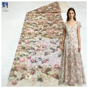 YX673 Luxury Colorful Polyester Floral Embroidery Lace Tulle Fabric for Women's Clothing Embroidered Floral Fabric