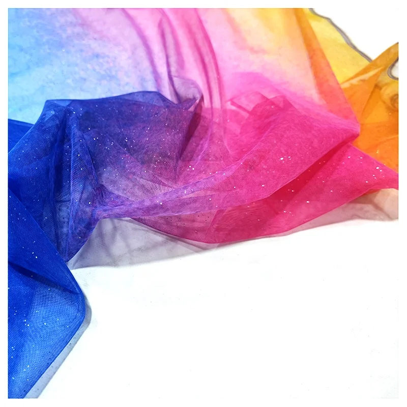 YX2049 New Style Rainbow Gradient Mesh Tulle Fabric Bling Bling Glitter Sparkle Tulle Fabric for Women's Dress - 图片 4