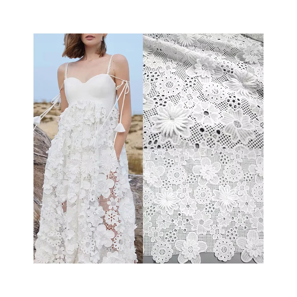 YX927 China Wholesale Embroidery White Lace Fabric 3D Decal Flower Water Soluble Nigerian Lace Blouse Fabrics - 图片 2