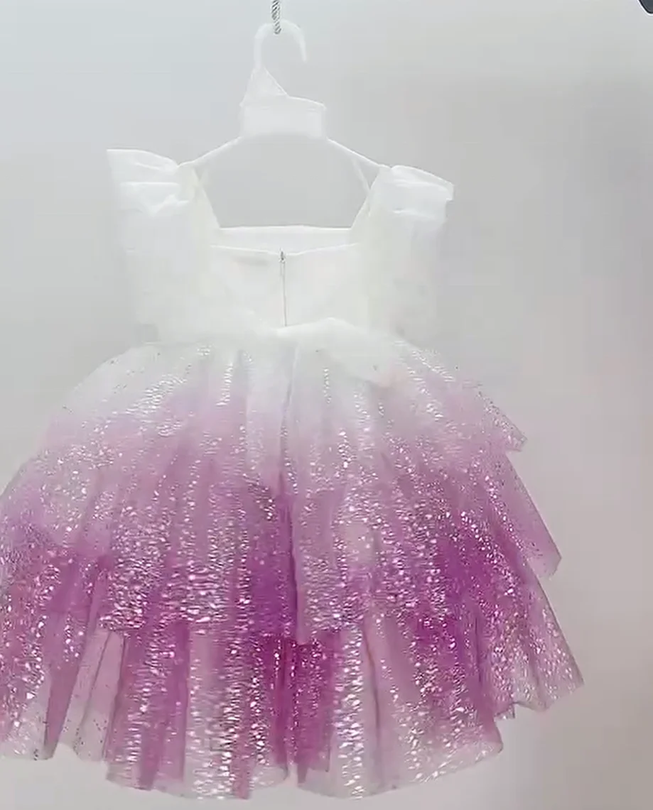 Blue White Ombre Tulle Mesh Knitted Digital Print Poly Fabric with Silver Glitter Dots Fabric Baby Girl Dress Skirt Fabric - 图片 4
