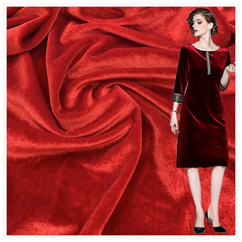 Wholesale 240gsm Soft Knitted Velvet Fabric KS Polyester Spandex Stretch Korean Velvet Dress Fabric for Clothing Garment - 图片 6