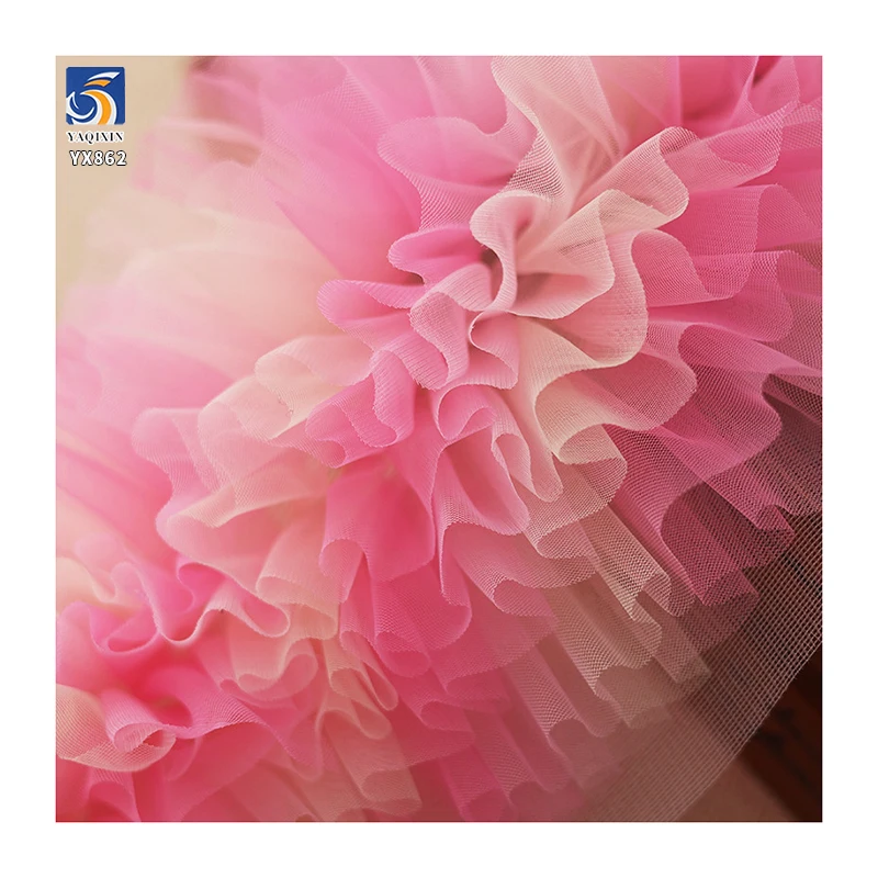 YX862 15CM Width Multi-layer Colorful Rainbow Gradient Tulle Princess Costume Puffy Cake Skirt Lace Mesh Fabrics for Little Girl - 图片 3