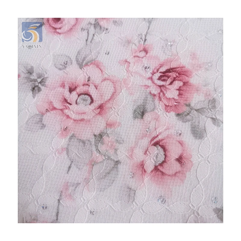 2025 New Composite Woman Lace Fabric With Sequins Wholesale Floral Digital Printed Chiffon Fabric for Wedding Dress - 图片 5